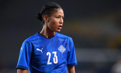 Sveindis Jónsdóttir playing for Iceland in 2022.