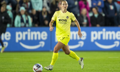 Tara McKeown dribbles the ball for the Washington Spirit during the 2024 NWSL Championship.