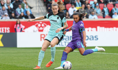 Photo of NJ/NY Gotham FC's Tierna Davidson defending Orlando's Marta.