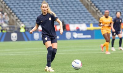 Jordyn Huitema passes the ball during a match against the Houston Dash on May 11, 2025.